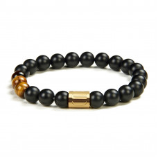 Morchic Natural Black Onyx / Tigers Eye Gemstone Healing Chakra Stretch Energy Beaded Bracelet for Women Men Unisex Yoga 8mm 7.5"