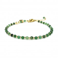 Morchic Green African Aventurine Natural Gemstone Adjustable Bracelet for Women, 3mm Mini Beads Energy Gem Charm Series, Birthday Gift 7.1"