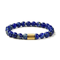 Lapis Lazuli Mens Birthstone Bracelet, December Birthstone Jewelry, Blue Sagittarius 6mm Gemstone Beaded Black Onyx Birthday Gift 6.5 / 14K Rose Gold